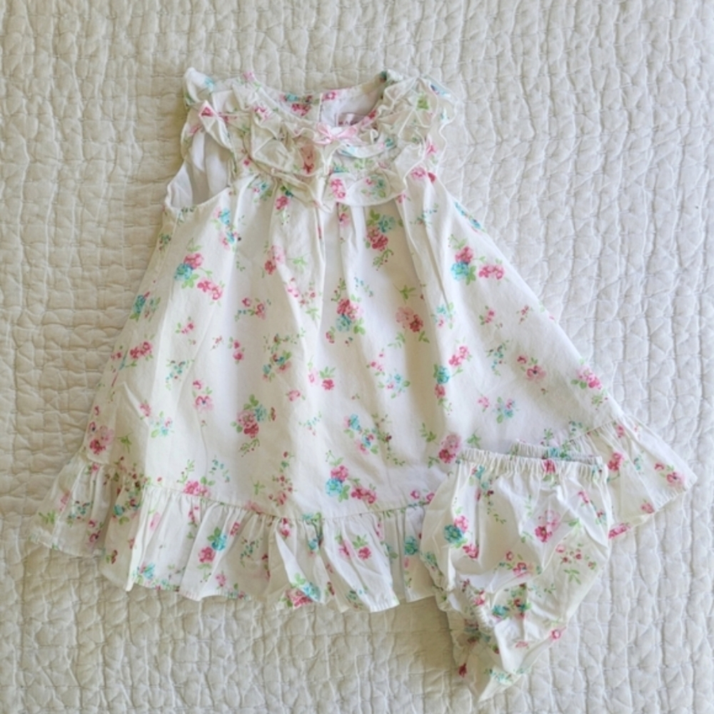 Maggie & Zoe White Floral Dress With Diaper Cover size 9mo